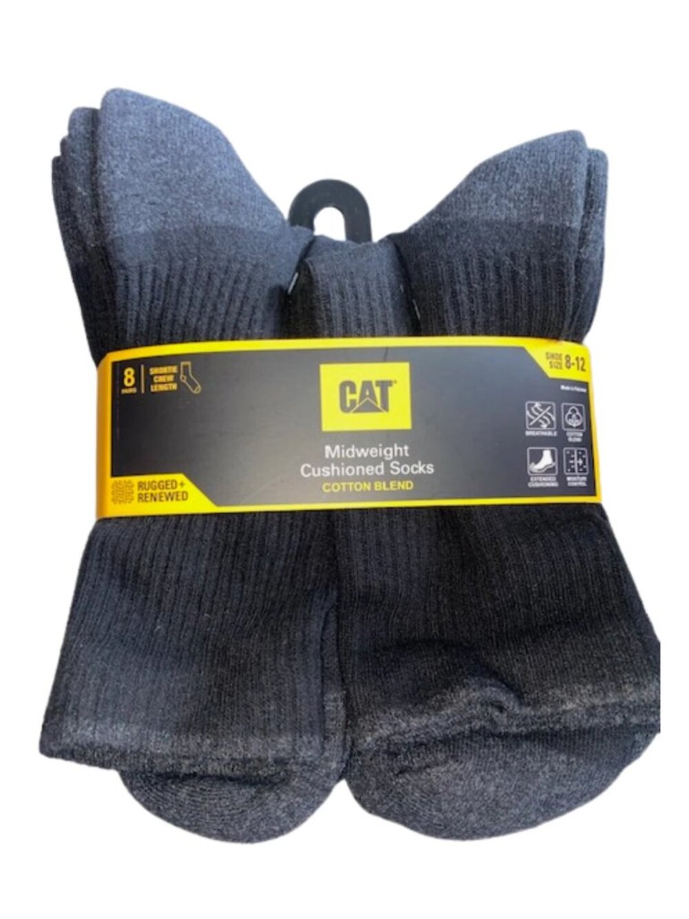 Caterpillar CAT 8 Pair Men's Midweight Cushioned Shortie Crew Length Socks, 8-12